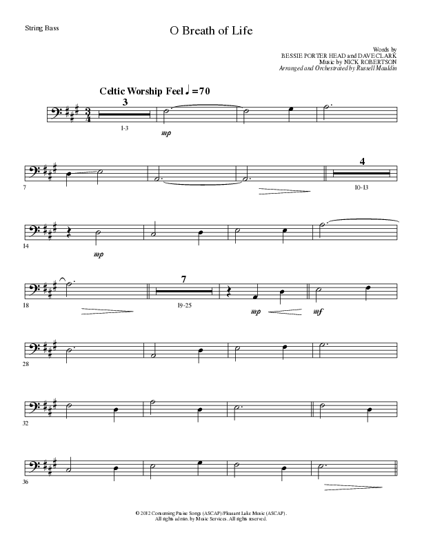 O Breath of Life (Choral Anthem SATB) String Bass (Lillenas Choral / Arr. Russell Mauldin)