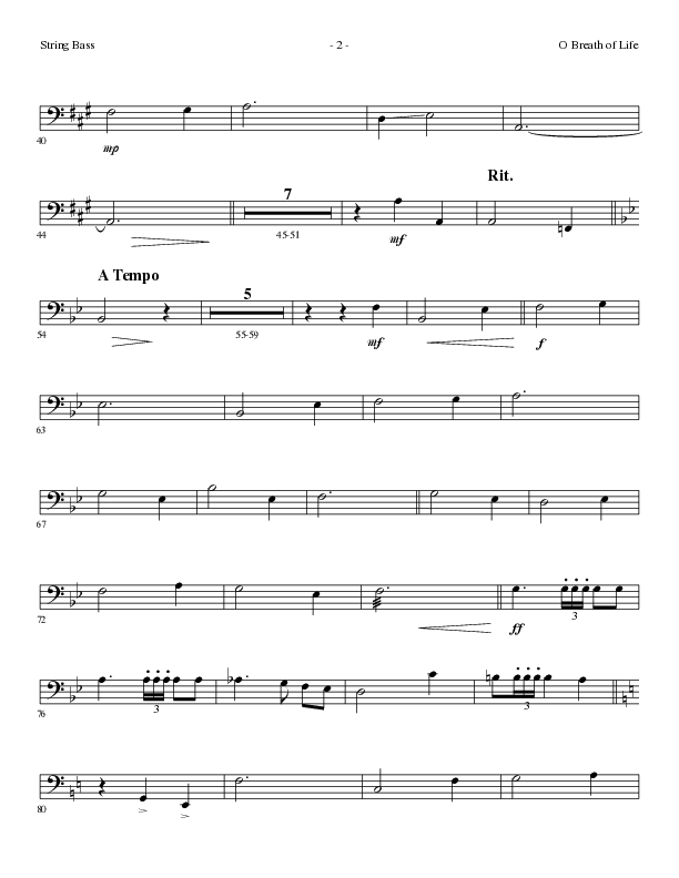O Breath of Life (Choral Anthem SATB) String Bass (Lillenas Choral / Arr. Russell Mauldin)