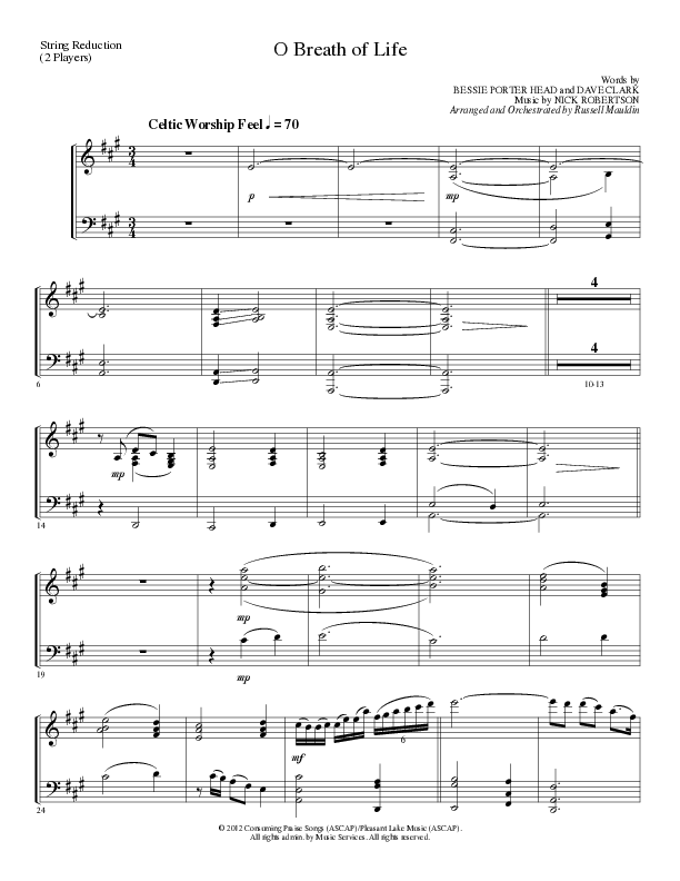 O Breath of Life (Choral Anthem SATB) String Reduction (Lillenas Choral / Arr. Russell Mauldin)