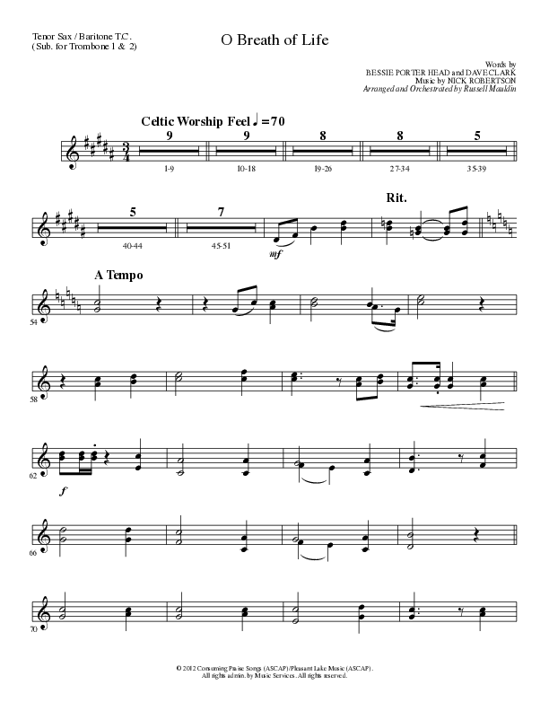 O Breath of Life (Choral Anthem SATB) Tenor Sax/Baritone T.C. (Lillenas Choral / Arr. Russell Mauldin)