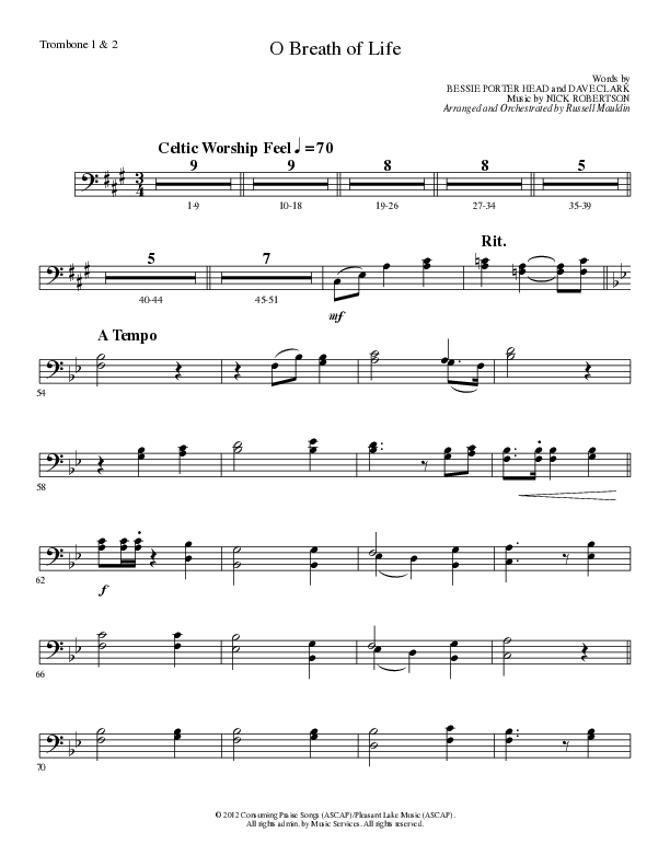 O Breath of Life (Choral Anthem SATB) Trombone 1/2 (Lillenas Choral / Arr. Russell Mauldin)
