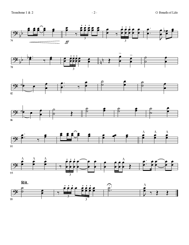 O Breath of Life (Choral Anthem SATB) Trombone 1/2 (Lillenas Choral / Arr. Russell Mauldin)