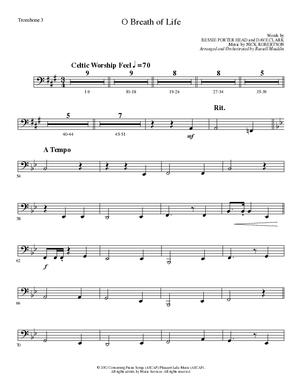 O Breath of Life (Choral Anthem SATB) Trombone 3 (Lillenas Choral / Arr. Russell Mauldin)