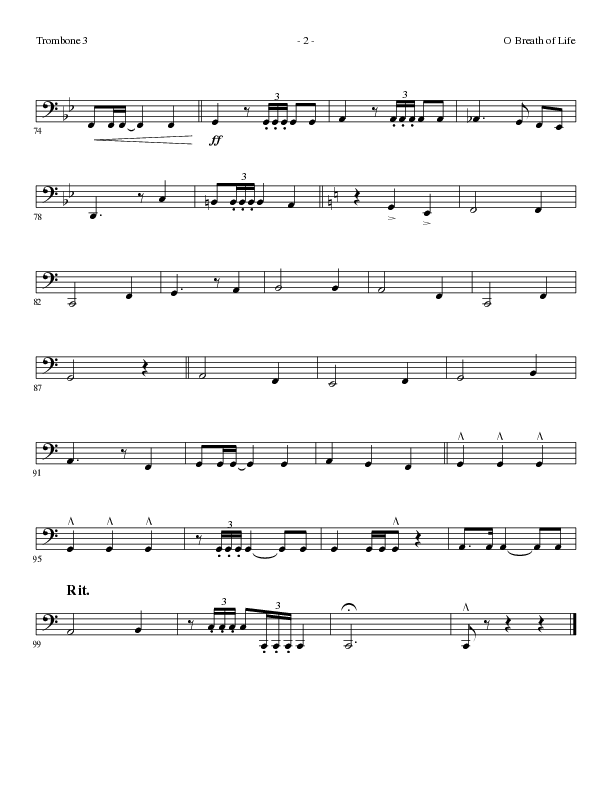 O Breath of Life (Choral Anthem SATB) Trombone 3 (Lillenas Choral / Arr. Russell Mauldin)