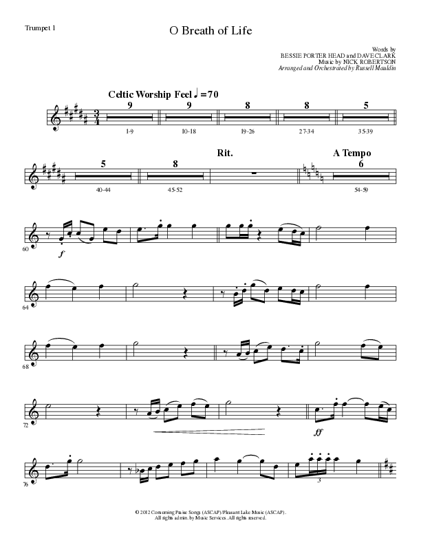 O Breath of Life (Choral Anthem SATB) Trumpet 1 (Lillenas Choral / Arr. Russell Mauldin)