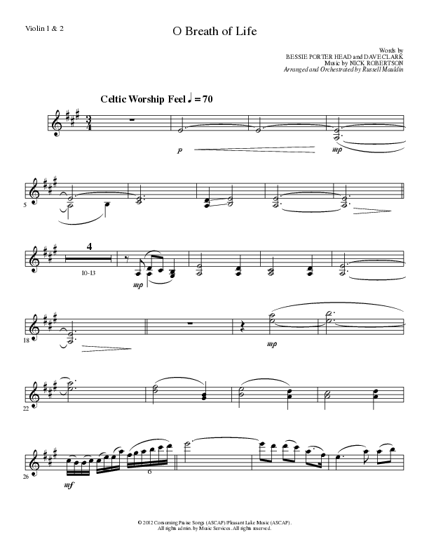 O Breath of Life (Choral Anthem SATB) Violin 1/2 (Lillenas Choral / Arr. Russell Mauldin)