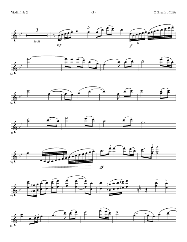 O Breath of Life (Choral Anthem SATB) Violin 1/2 (Lillenas Choral / Arr. Russell Mauldin)