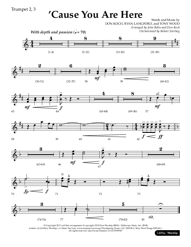 Cause You Are Here (Choral Anthem SATB) Trumpet 2/3 (Lifeway Choral / Arr. John Bolin / Arr. Don Koch)