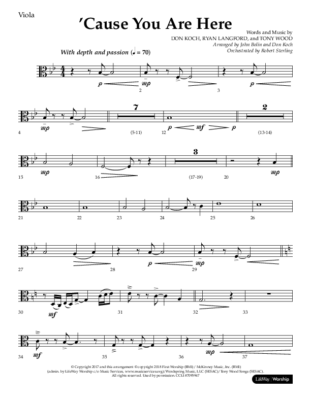 Cause You Are Here (Choral Anthem SATB) Viola (Lifeway Choral / Arr. John Bolin / Arr. Don Koch)