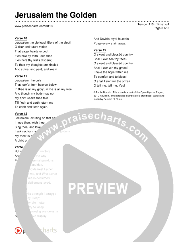 Jerusalem the Golden Chords PDF (Traditional Hymn) - PraiseCharts