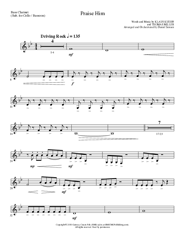 Praise Him (Choral Anthem SATB) Bass Clarinet (Lillenas Choral / Arr. Daniel Semsen)