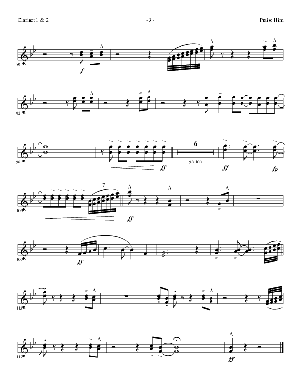 Praise Him (Choral Anthem SATB) Clarinet 1/2 (Lillenas Choral / Arr. Daniel Semsen)