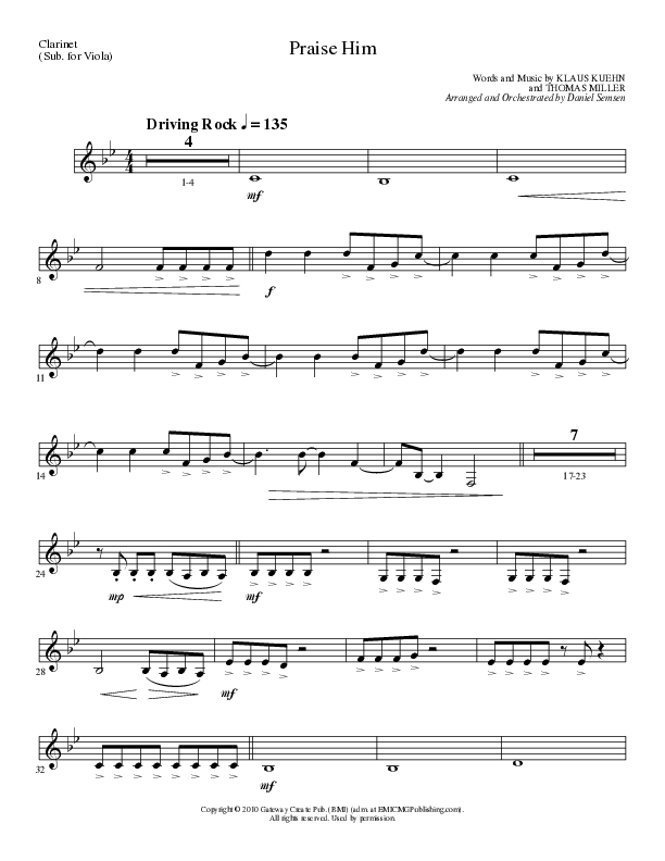 Praise Him (Choral Anthem SATB) Clarinet (Lillenas Choral / Arr. Daniel Semsen)