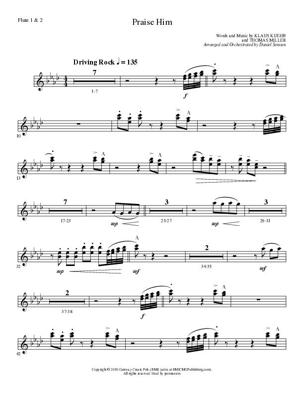 Praise Him (Choral Anthem SATB) Flute 1/2 (Lillenas Choral / Arr. Daniel Semsen)
