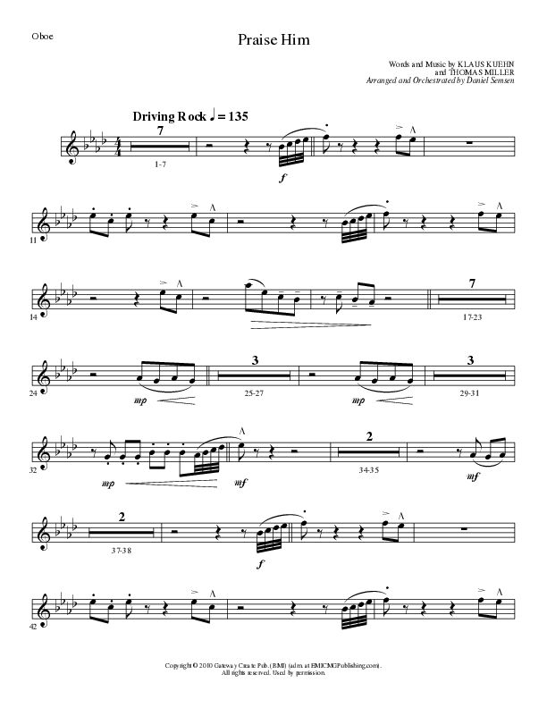 Praise Him (Choral Anthem SATB) Oboe (Lillenas Choral / Arr. Daniel Semsen)
