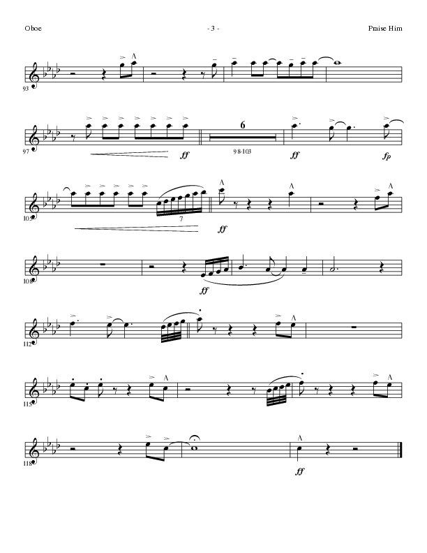 Praise Him (Choral Anthem SATB) Oboe (Lillenas Choral / Arr. Daniel Semsen)