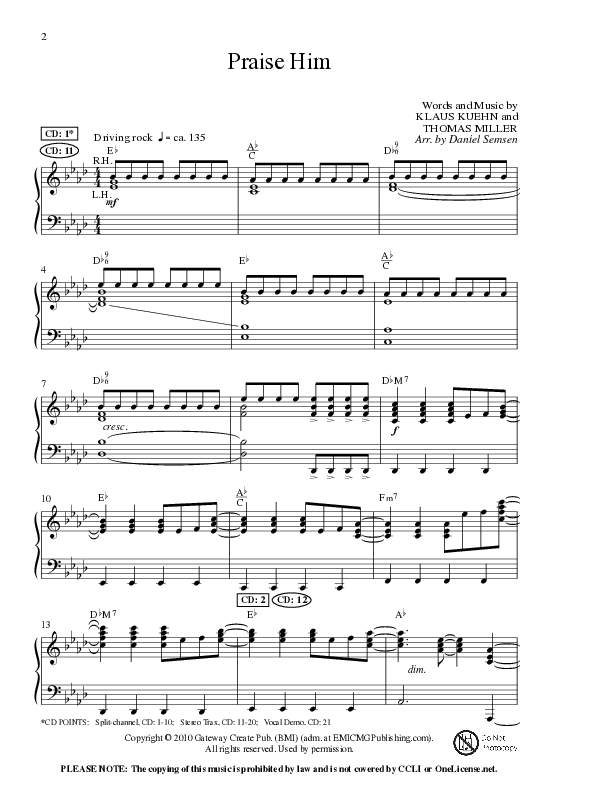 Praise Him (Choral Anthem SATB) Anthem (SATB/Piano) (Lillenas Choral / Arr. Daniel Semsen)