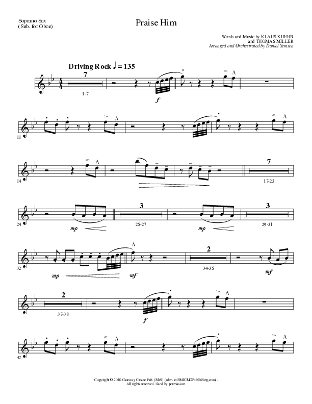 Praise Him (Choral Anthem SATB) Soprano Sax (Lillenas Choral / Arr. Daniel Semsen)