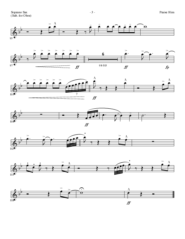 Praise Him (Choral Anthem SATB) Soprano Sax (Lillenas Choral / Arr. Daniel Semsen)
