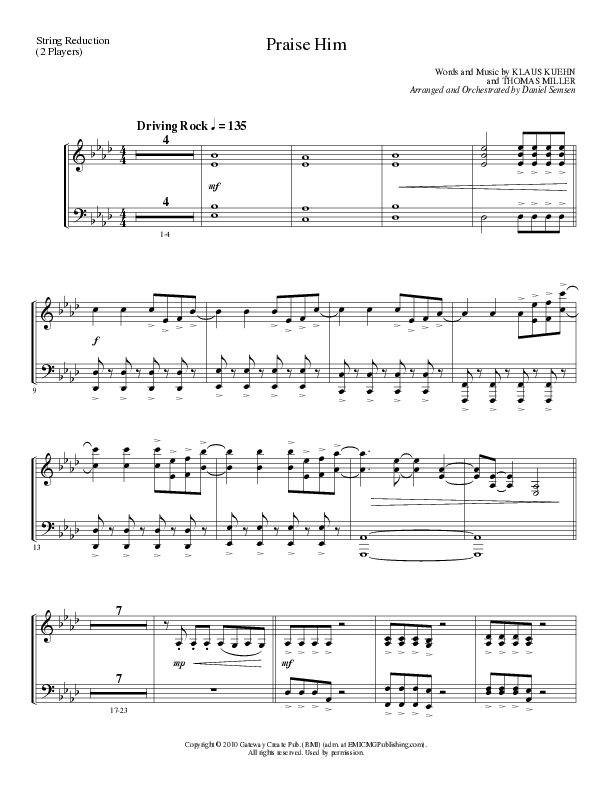 Praise Him (Choral Anthem SATB) String Reduction (Lillenas Choral / Arr. Daniel Semsen)
