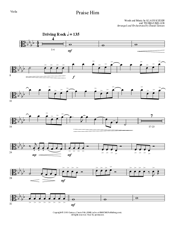 Praise Him (Choral Anthem SATB) Viola (Lillenas Choral / Arr. Daniel Semsen)