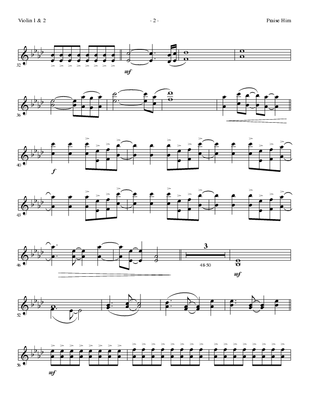 Praise Him (Choral Anthem SATB) Violin 1/2 (Lillenas Choral / Arr. Daniel Semsen)