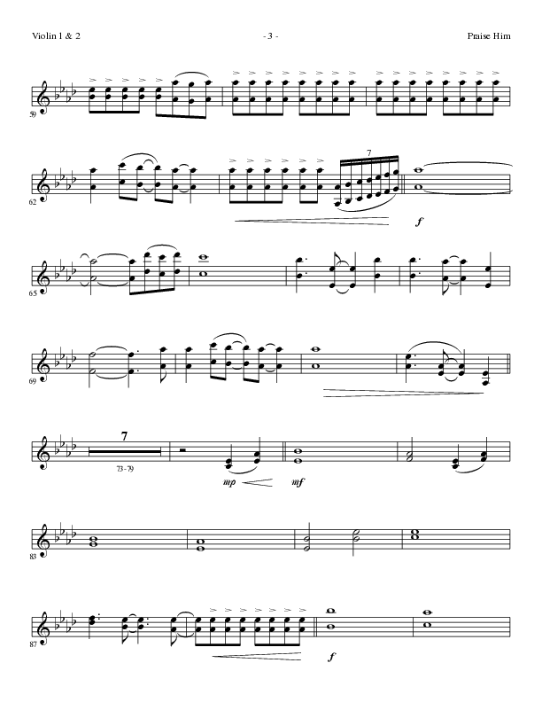 Praise Him (Choral Anthem SATB) Violin 1/2 (Lillenas Choral / Arr. Daniel Semsen)