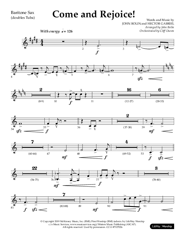 Come And Rejoice (Choral Anthem SATB) Bari Sax (Lifeway Choral / Arr. John Bolin)