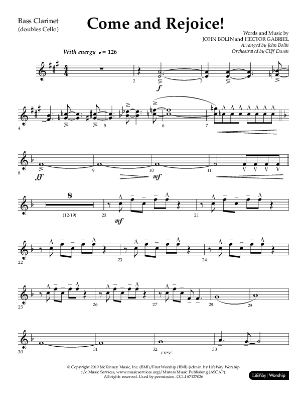 Come And Rejoice (Choral Anthem SATB) Bass Clarinet (Lifeway Choral / Arr. John Bolin)
