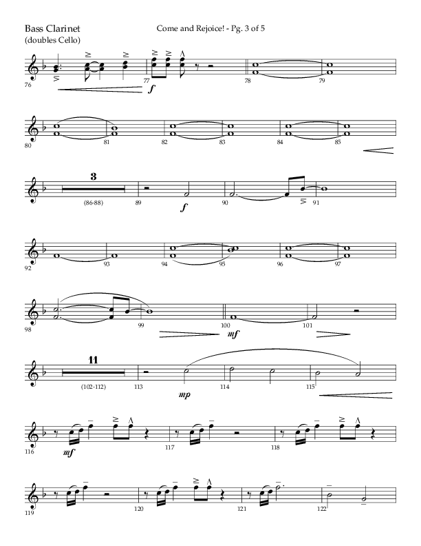 Come And Rejoice (Choral Anthem SATB) Bass Clarinet (Lifeway Choral / Arr. John Bolin)