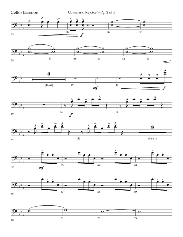 Come And Rejoice (Choral Anthem SATB) Cello (Lifeway Choral / Arr. John Bolin)