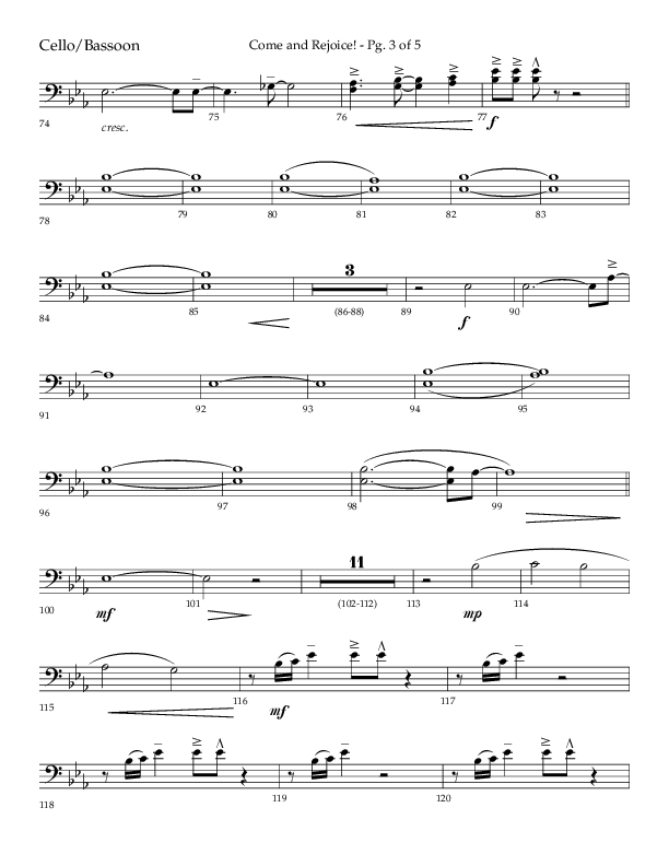 Come And Rejoice (Choral Anthem SATB) Cello (Lifeway Choral / Arr. John Bolin)