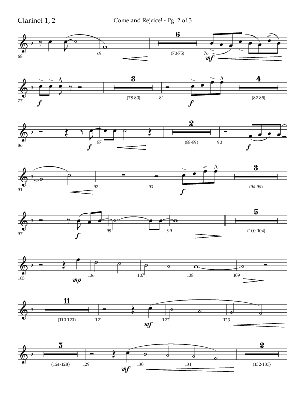 Come And Rejoice (Choral Anthem SATB) Clarinet 1/2 (Lifeway Choral / Arr. John Bolin)