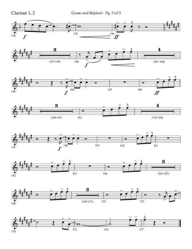 Come And Rejoice (Choral Anthem SATB) Clarinet 1/2 (Lifeway Choral / Arr. John Bolin)