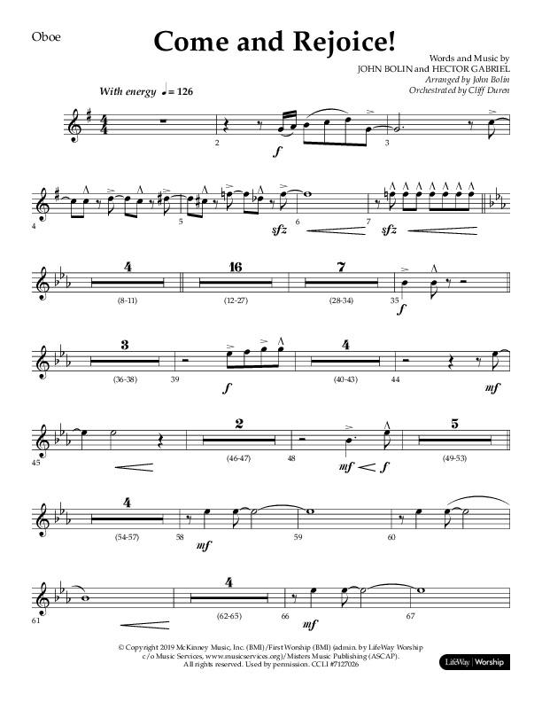 Come And Rejoice (Choral Anthem SATB) Oboe (Lifeway Choral / Arr. John Bolin)