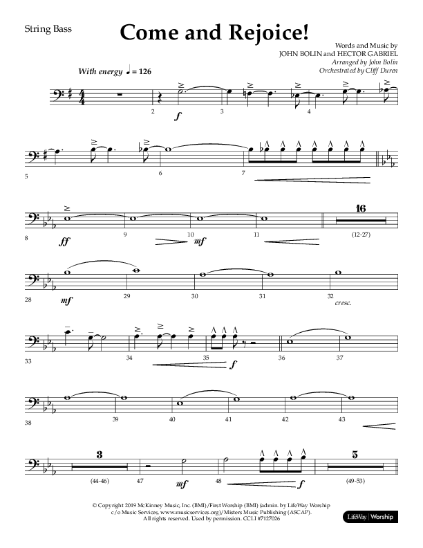 Come And Rejoice (Choral Anthem SATB) String Bass (Lifeway Choral / Arr. John Bolin)