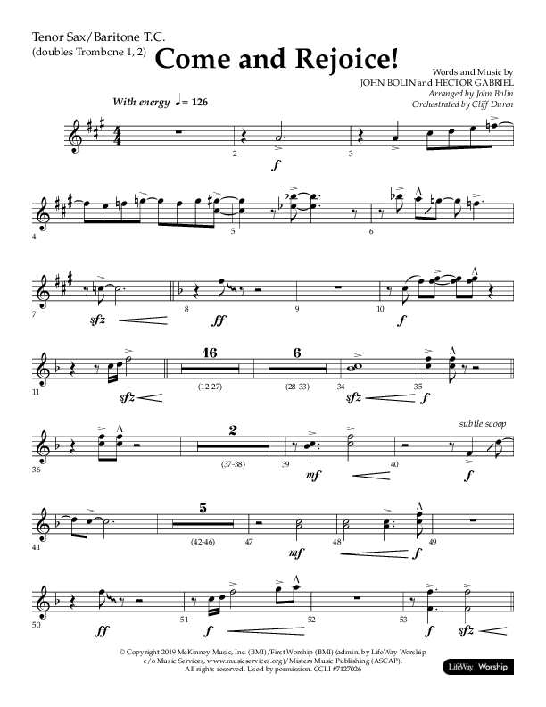 Come And Rejoice (Choral Anthem SATB) Tenor Sax/Baritone T.C. (Lifeway Choral / Arr. John Bolin)