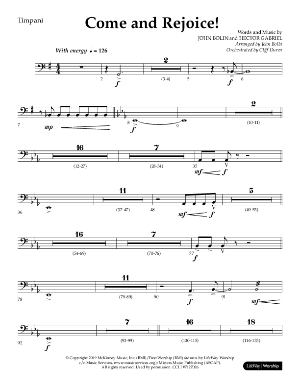 Come And Rejoice (Choral Anthem SATB) Timpani (Lifeway Choral / Arr. John Bolin)