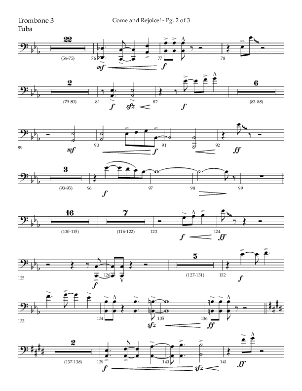 Come And Rejoice (Choral Anthem SATB) Trombone 3/Tuba (Lifeway Choral / Arr. John Bolin)