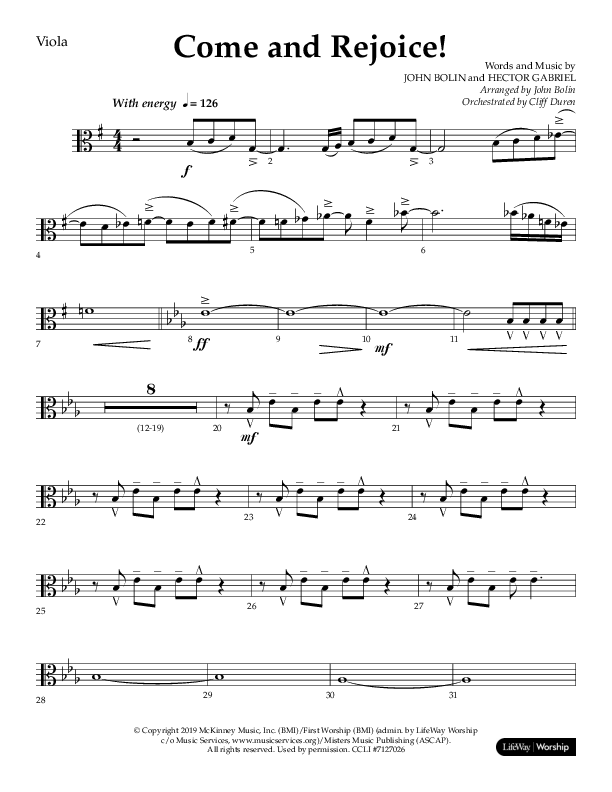 Come And Rejoice (Choral Anthem SATB) Viola (Lifeway Choral / Arr. John Bolin)