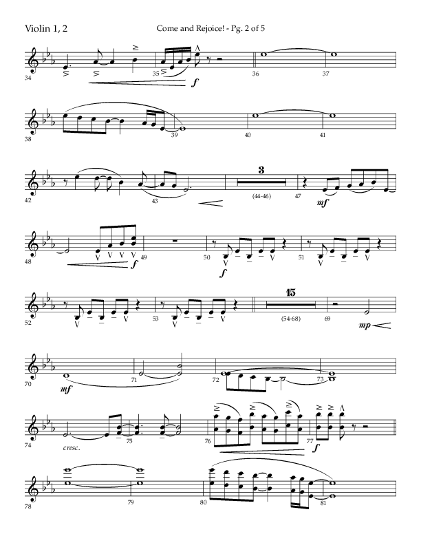 Come And Rejoice (Choral Anthem SATB) Violin 1/2 (Lifeway Choral / Arr. John Bolin)
