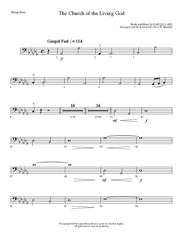 The Church Of The Living God (Choral Anthem SATB) String Bass (Lillenas Choral / Arr. Steve Mauldin)