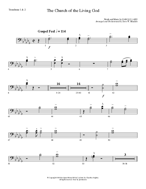 The Church Of The Living God (Choral Anthem SATB) Trombone 1/2 (Lillenas Choral / Arr. Steve Mauldin)