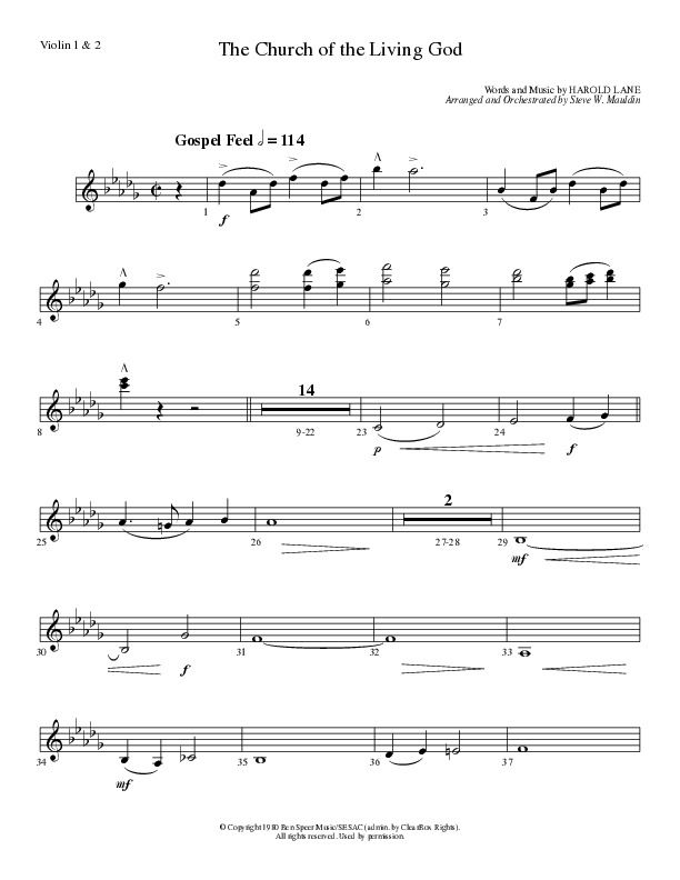 The Church Of The Living God (Choral Anthem SATB) Violin 1/2 (Lillenas Choral / Arr. Steve Mauldin)