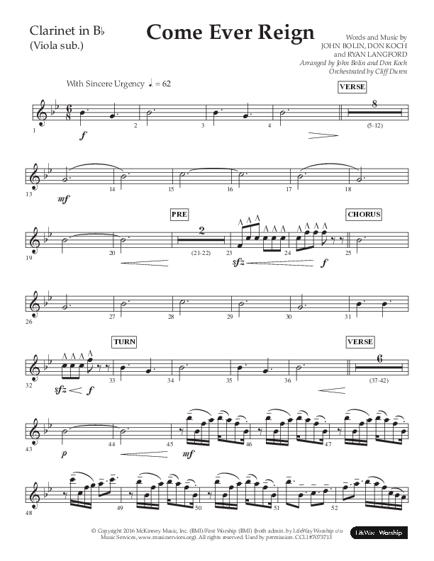 Come Ever Reign (Choral Anthem SATB) Clarinet (Lifeway Choral / Arr. John Bolin / Arr. Don Koch)