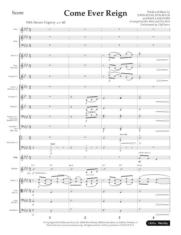 Come Ever Reign (Choral Anthem SATB) Orchestration (Lifeway Choral / Arr. John Bolin / Arr. Don Koch)