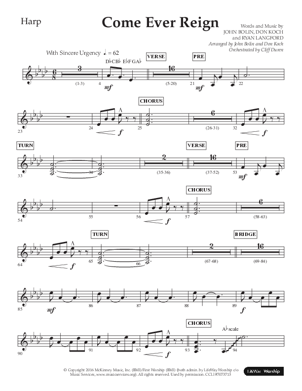 Come Ever Reign (Choral Anthem SATB) Harp (Lifeway Choral / Arr. John Bolin / Arr. Don Koch)