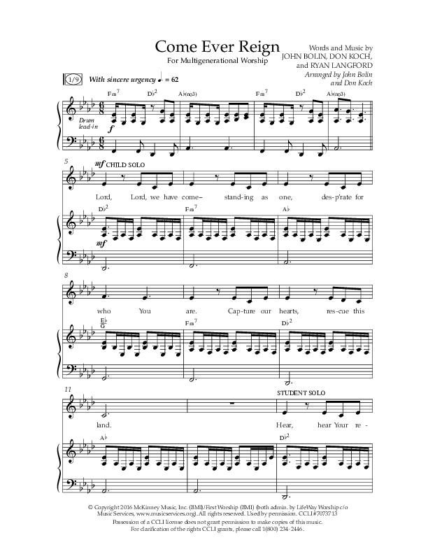 Come Ever Reign (Choral Anthem SATB) Anthem (SATB/Piano) (Lifeway Choral / Arr. John Bolin / Arr. Don Koch)