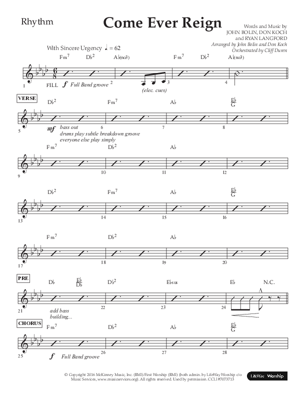 Come Ever Reign (Choral Anthem SATB) Lead Melody & Rhythm (Lifeway Choral / Arr. John Bolin / Arr. Don Koch)