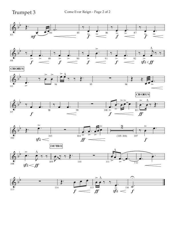 Come Ever Reign (Choral Anthem SATB) Trumpet 3 (Lifeway Choral / Arr. John Bolin / Arr. Don Koch)